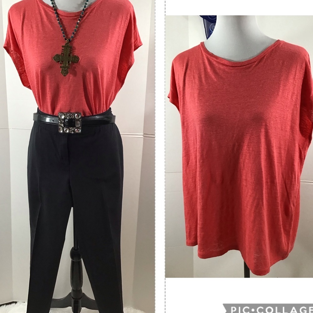 Eileen Fisher coral linen jersey tee shirt M